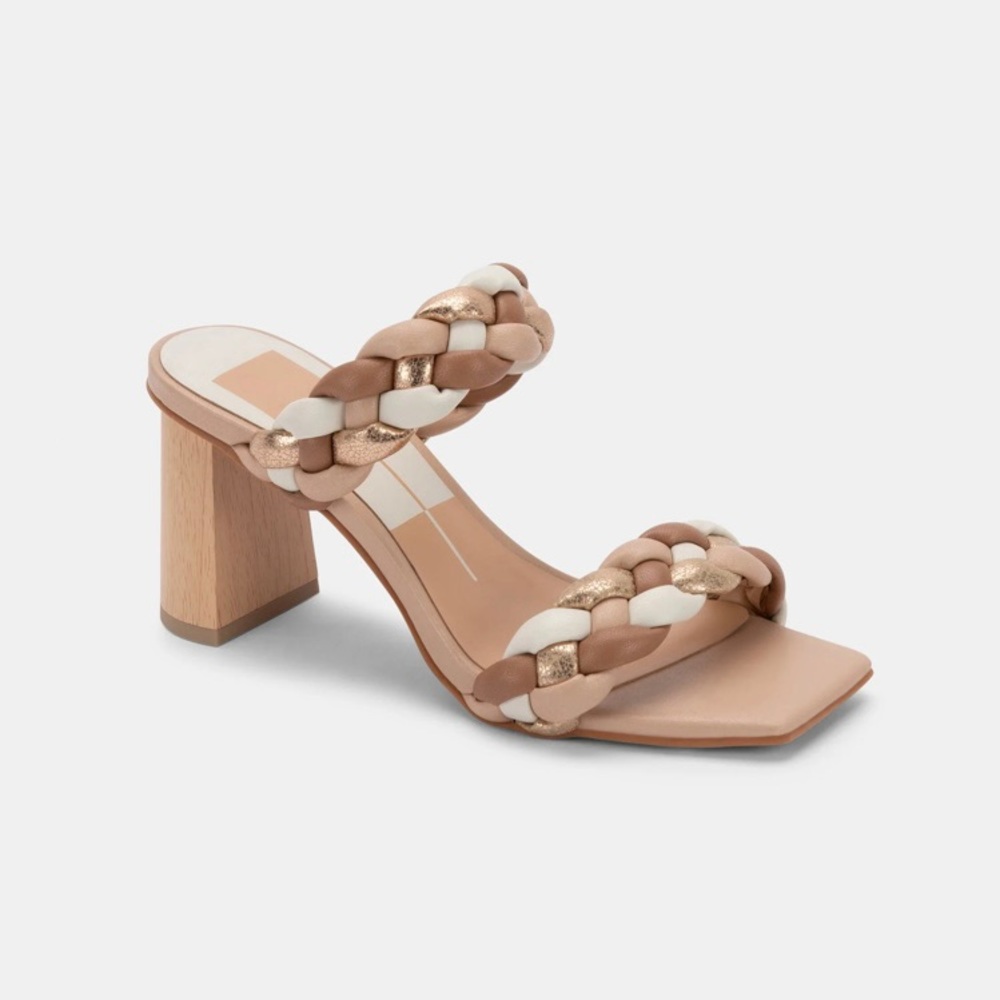 Dolce Vita Braided Block Heel Sandals - Tan, Cream, Gold